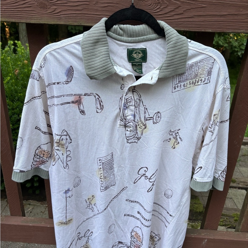 Dockers Golf Vintage Mens White & Gray Golf-Themed Cotton Polo Shirt Size Medium